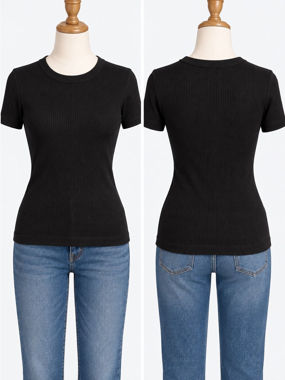 American Giant Women’s Small Black Ribbed Short Sleeve Crewneck Fitted Tee USA M